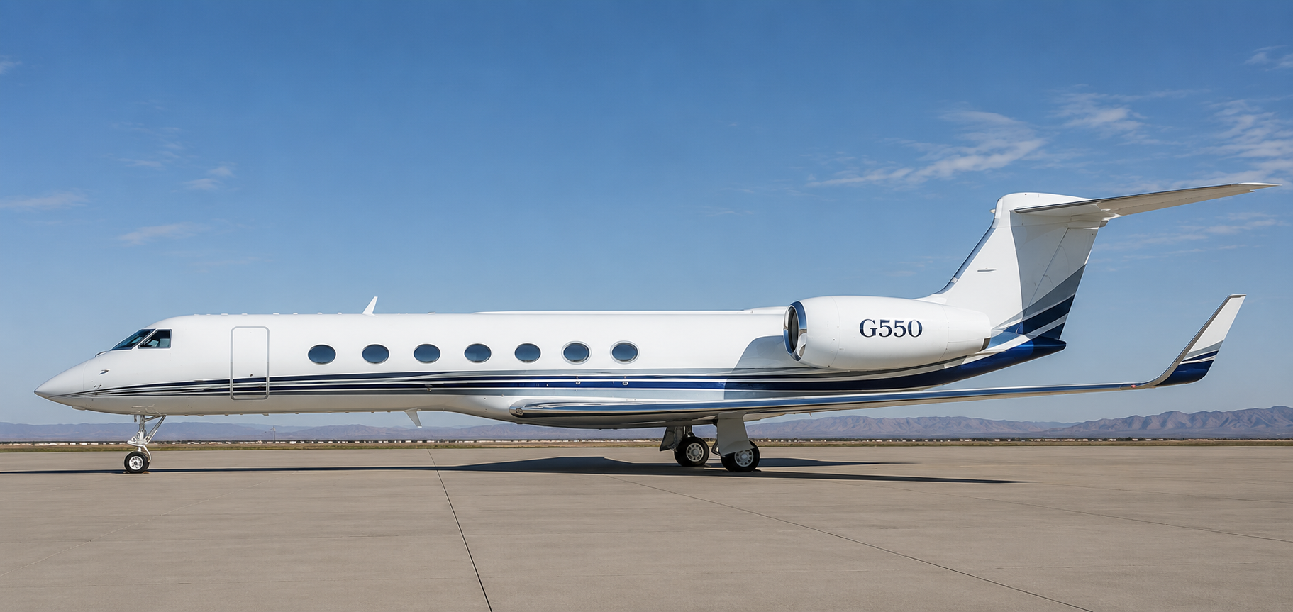 Gulfstream G550 complete full aircraft side profile parked tarmac