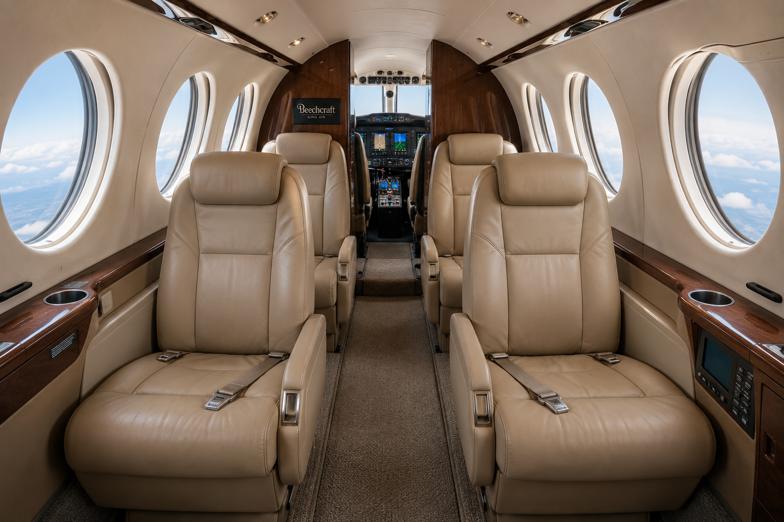 Beechcraft King Air interior cabin leather seating